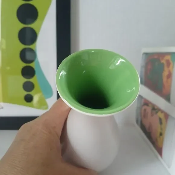 Crate & Barrel Stem Bud Vase White Green Interior Modern Decor 6" - Picture 2 of 7